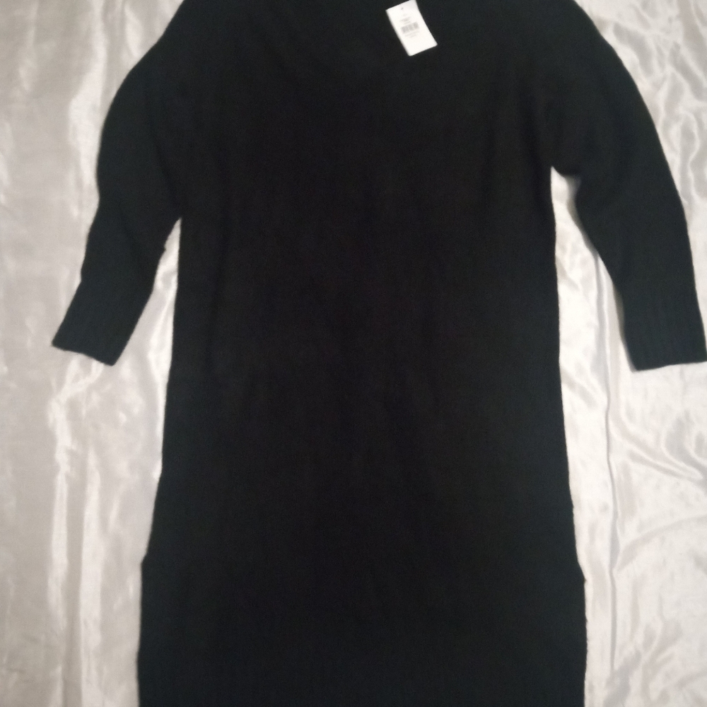 New Evans Women's Black V-Neck Long Sleeves Sweater Dress Size16